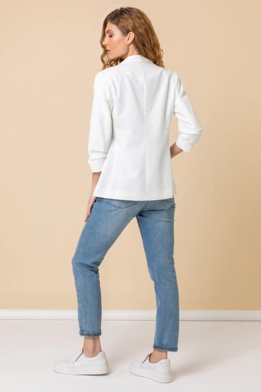 Roman Ivory Ruched 3/4 Sleeve Blazer Jacket