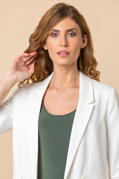 Roman Ivory Ruched 3/4 Sleeve Blazer Jacket