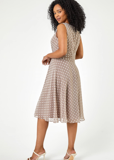 Roman Taupe Petite Spot Print Buckle Detail Dress