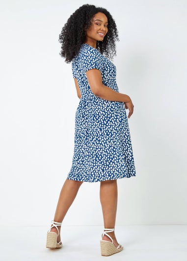 Roman Navy Petite Spot Print Wrap Dress
