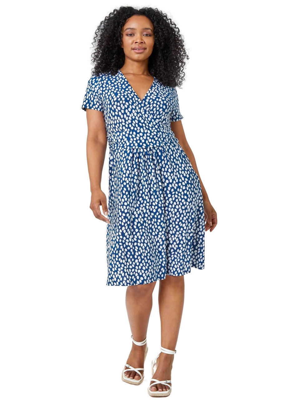 Roman Navy Petite Spot Print Wrap Dress