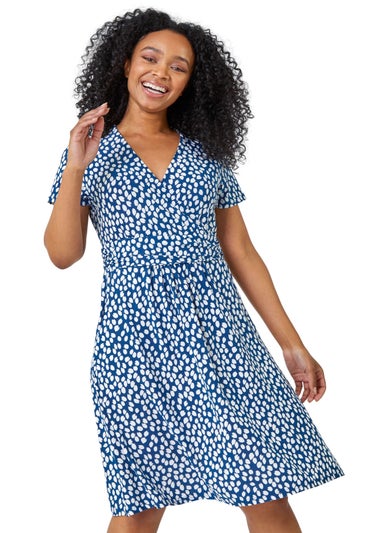 Roman Navy Petite Spot Print Wrap Dress