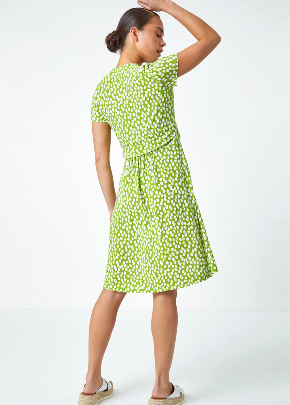 Roman Lime Petite Spot Print Wrap Stretch Dress