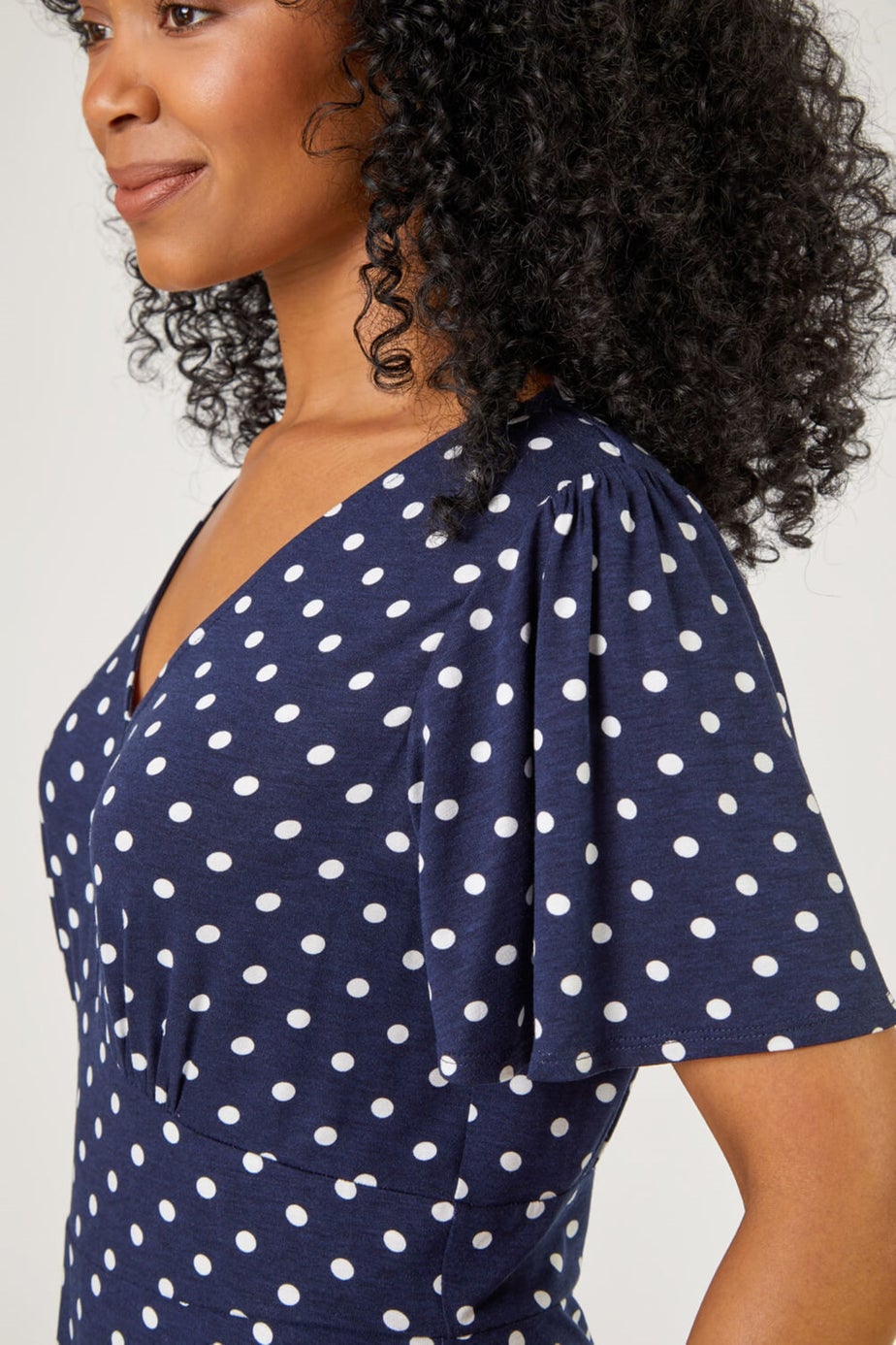Roman Navy Petite Spot Print Stretch Jersey Dress
