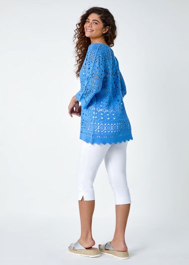 Roman Light Blue Cotton Crochet Tunic Top