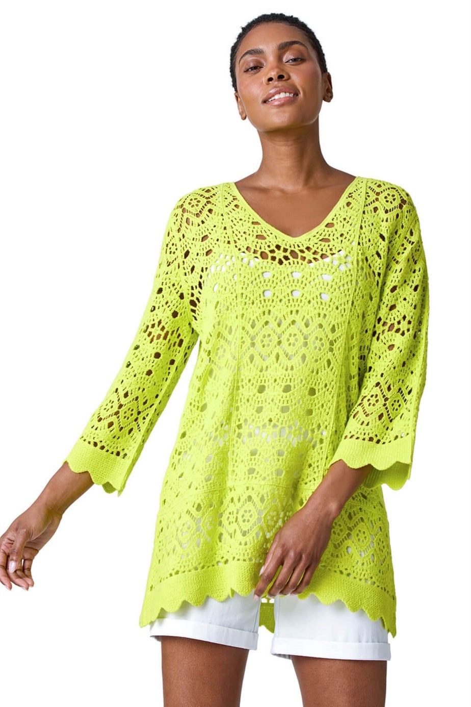 Roman Lime Cotton Crochet Tunic Top