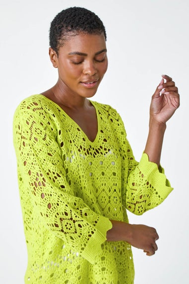Roman Lime Cotton Crochet Tunic Top