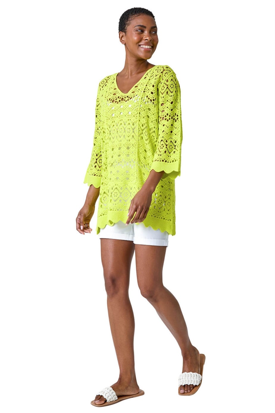Roman Lime Cotton Crochet Tunic Top