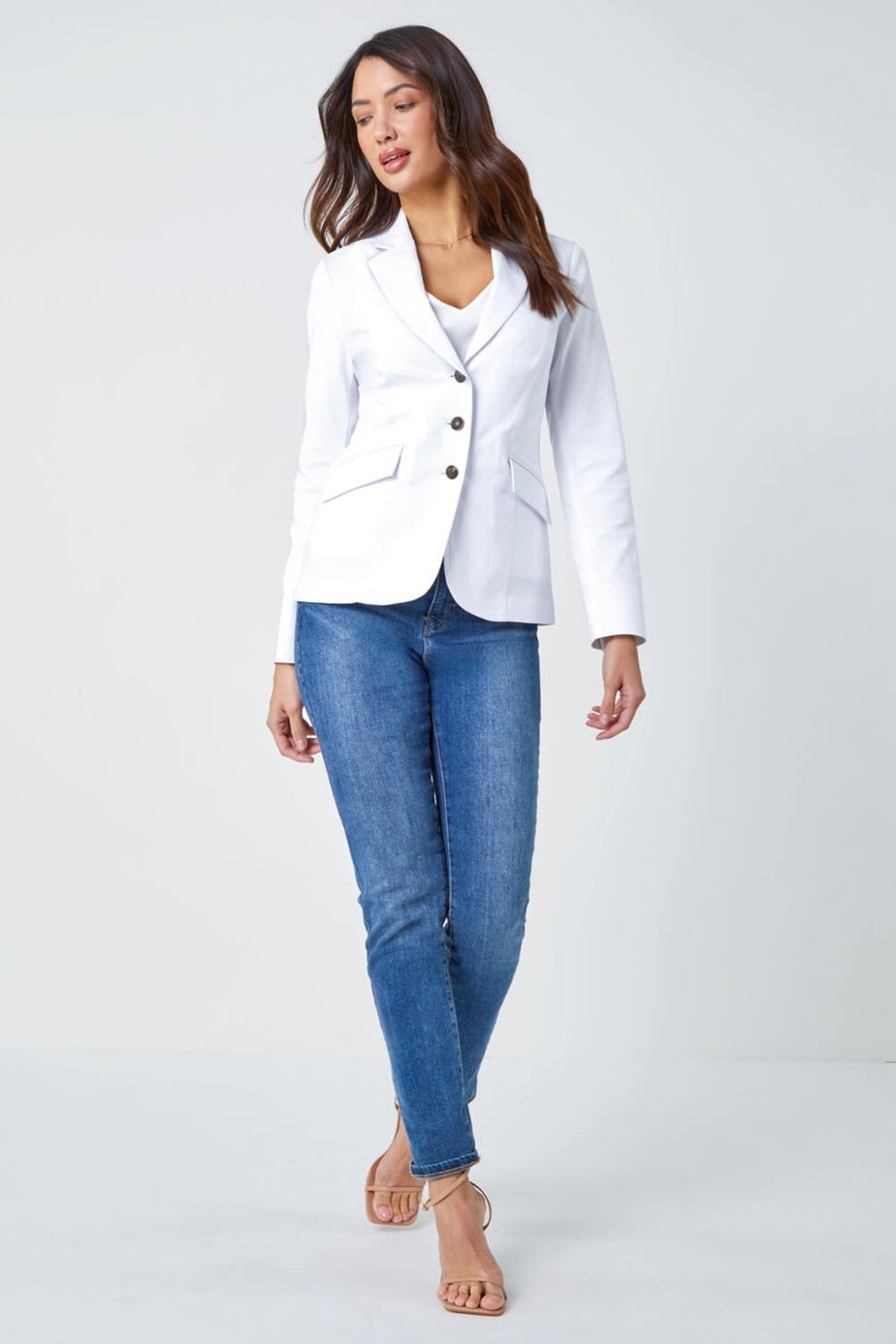 Roman White Button Detail Stretch Blazer