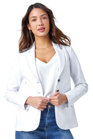 Roman White Stretch Button Detail Blazer