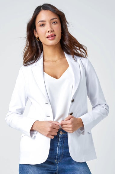 Roman White Button Detail Stretch Blazer