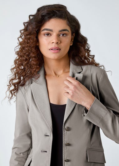 Roman Taupe Stretch Button Detail Blazer
