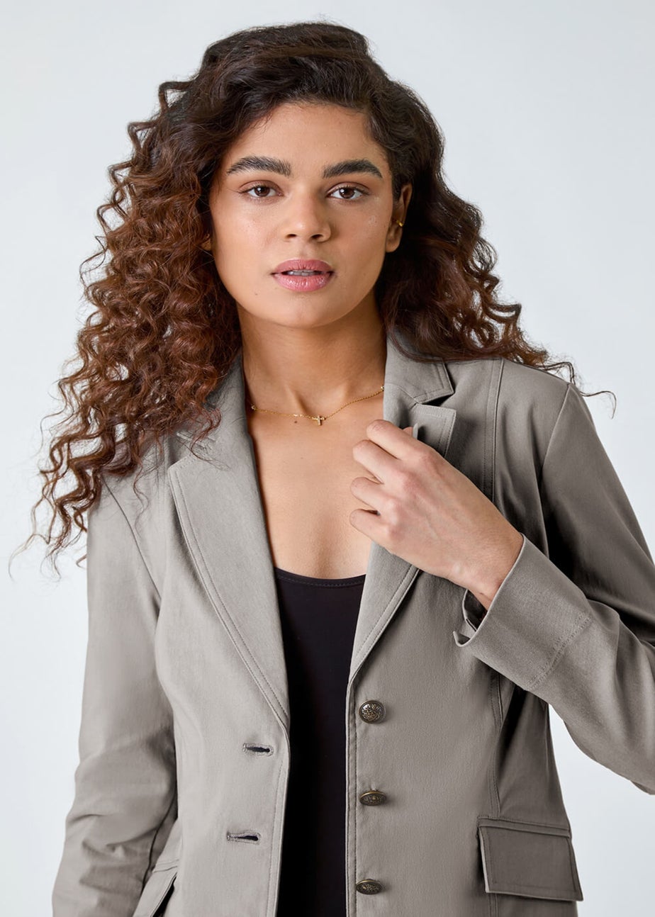Roman Taupe Stretch Button Detail Blazer