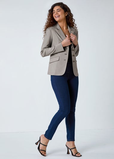 Roman Taupe Stretch Button Detail Blazer