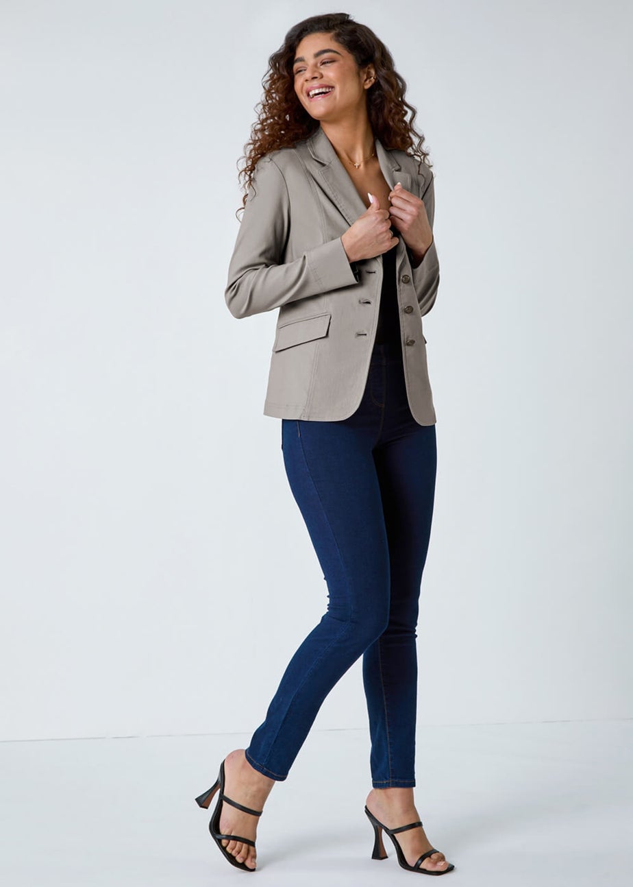 Roman Taupe Stretch Button Detail Blazer