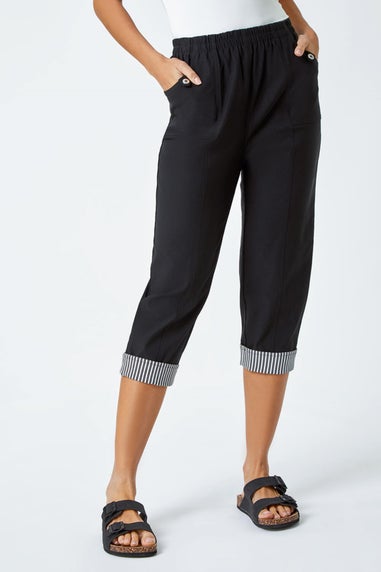 Roman Black Contrast Detail Cropped Stretch Trousers