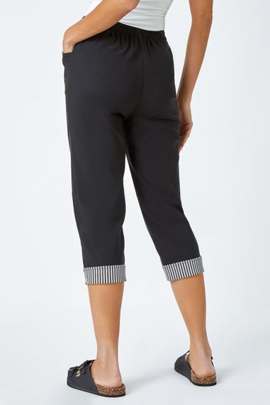 Roman Black Contrast Detail Cropped Stretch Trousers