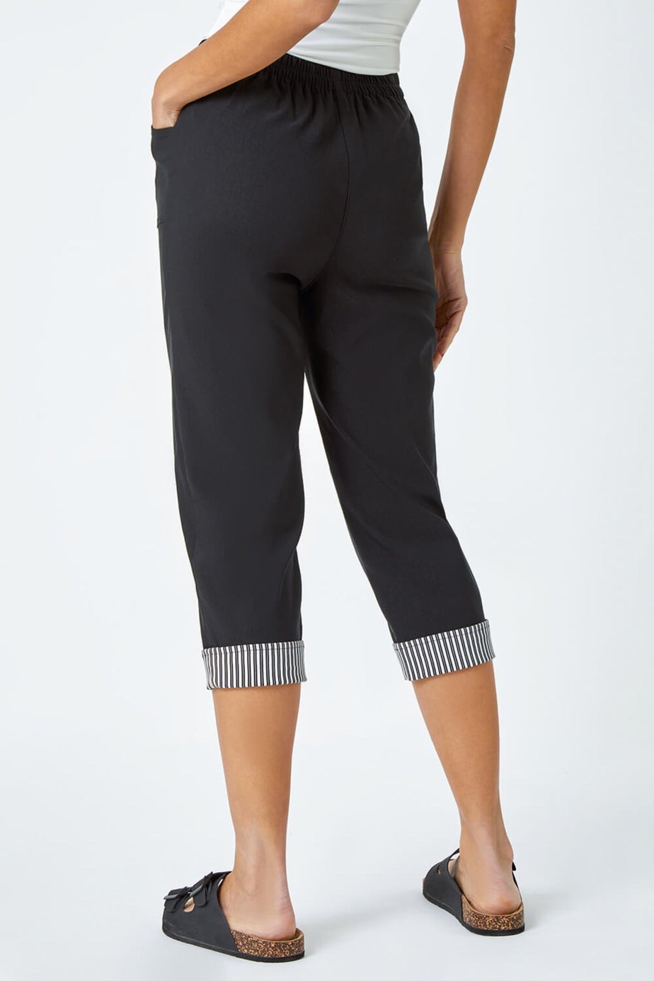 Roman Black Contrast Detail Cropped Stretch Trousers