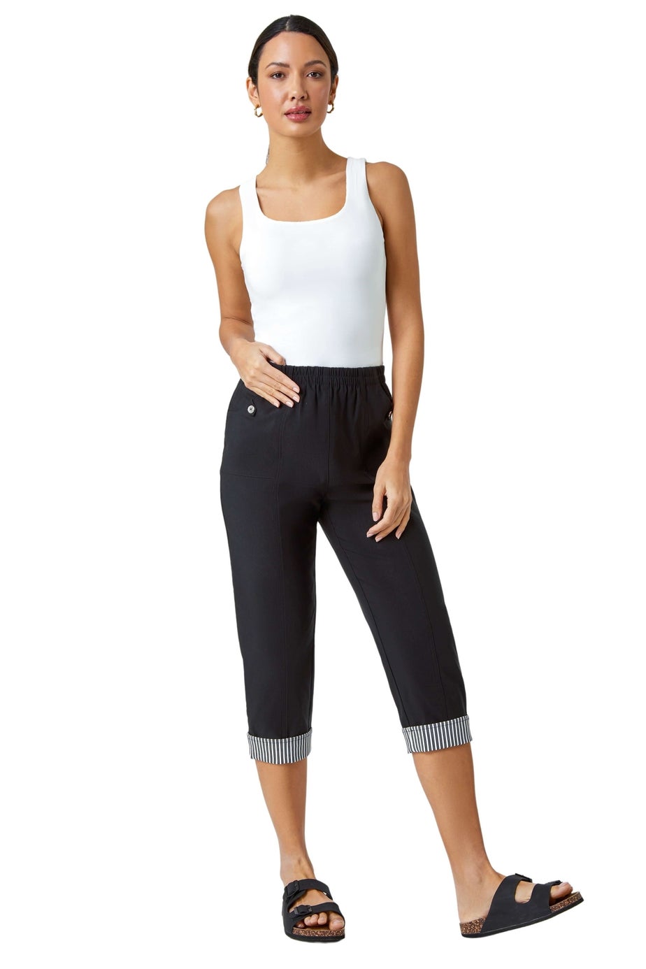 Roman Black Contrast Detail Cropped Stretch Trousers
