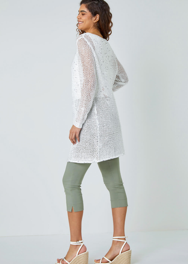 Roman White Sequin Knit Longline Cardigan