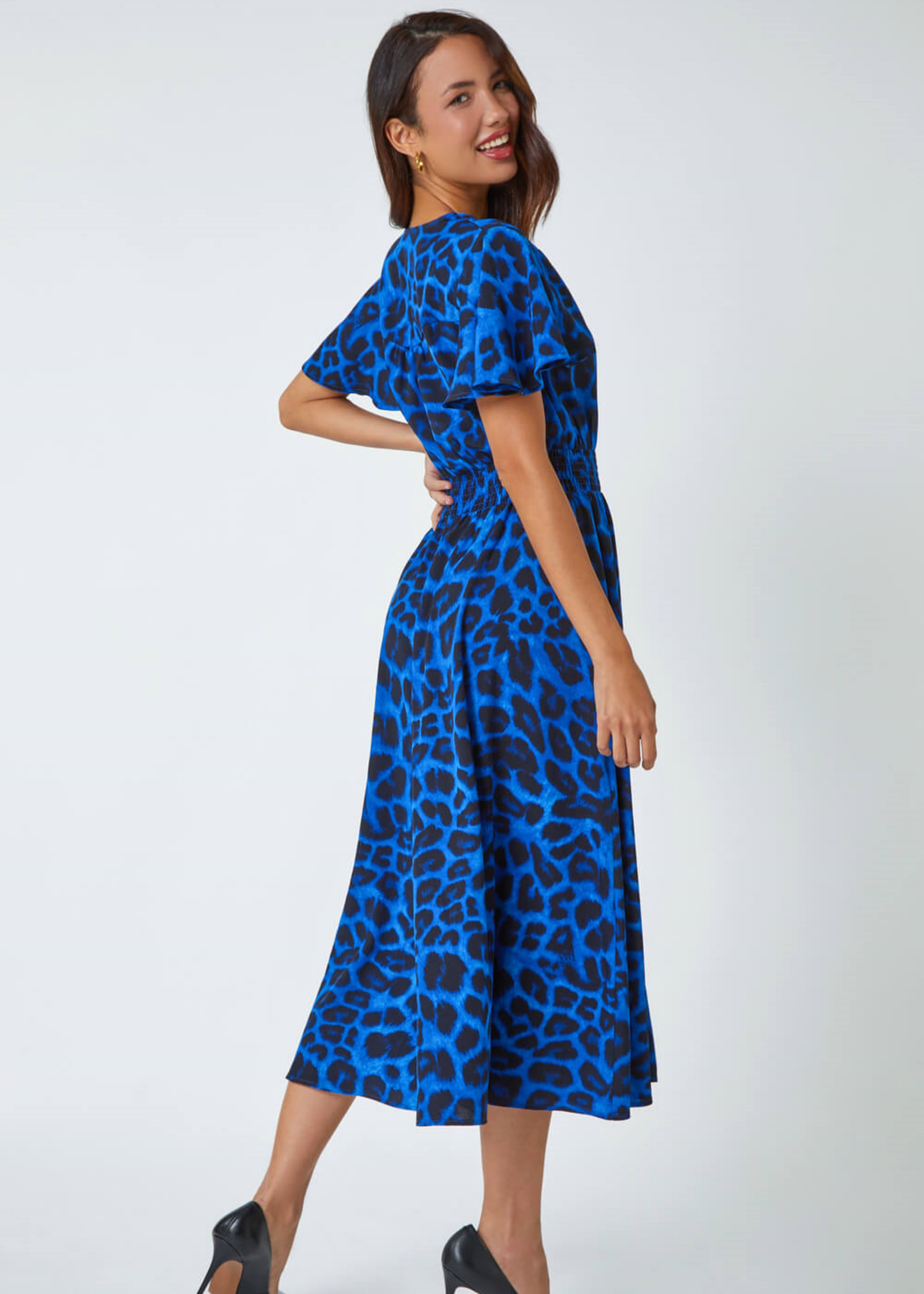Roman Royal Blue Leopard Print Midi Stretch Dress