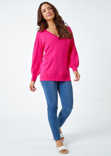 Roman Fuchsia V-Neck Stretch Jumper