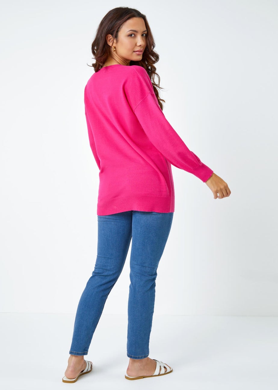 Roman Fuchsia V-Neck Stretch Jumper