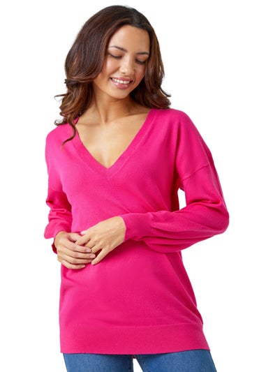 Roman Fuchsia V-Neck Stretch Jumper