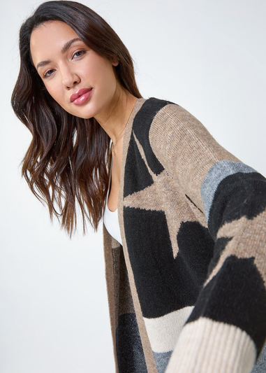 Roman Natural Star Print Longline Stretch Cardigan