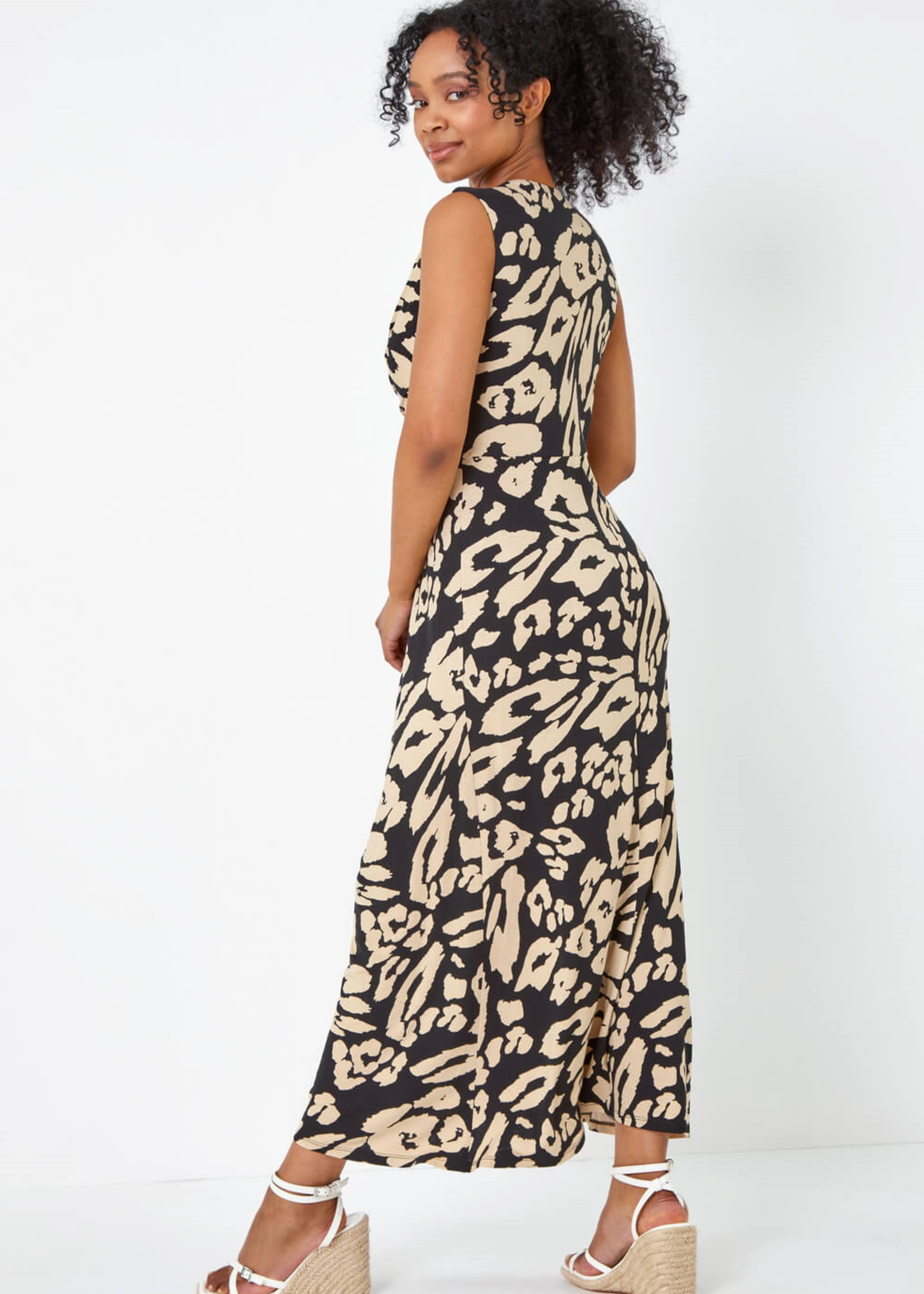 Roman Black Petite Animal Twist Jersey Maxi Dress