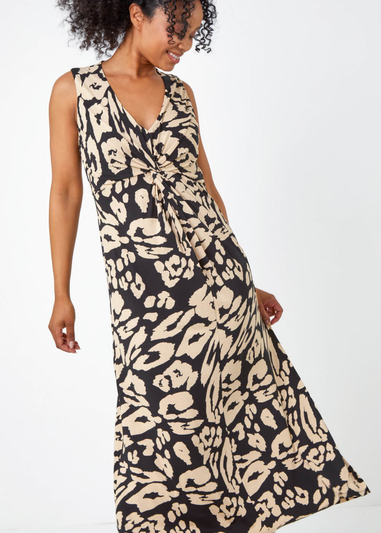 Roman Black Petite Animal Twist Jersey Maxi Dress