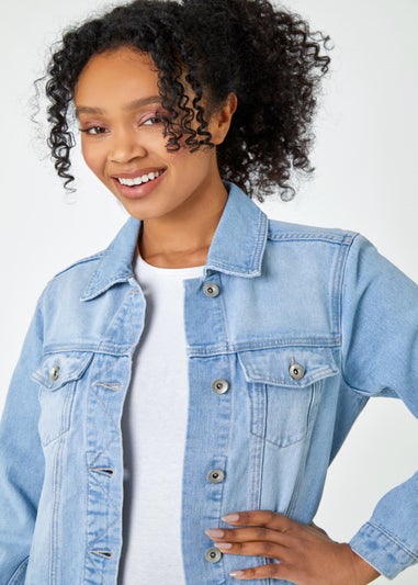 Roman Light Blue Petite Bleached Denim Jacket