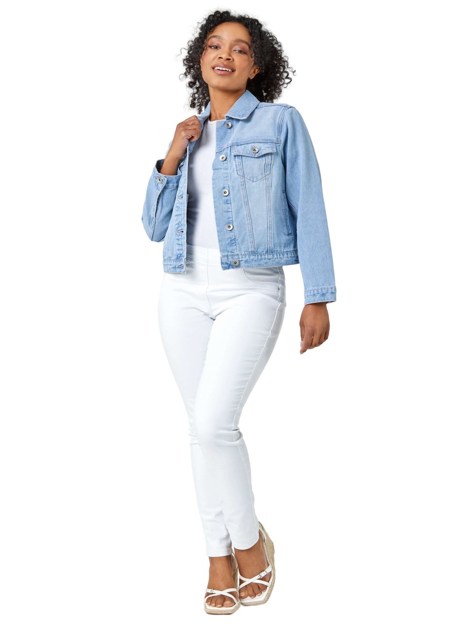 Roman Light Blue Petite Bleached Denim Jacket