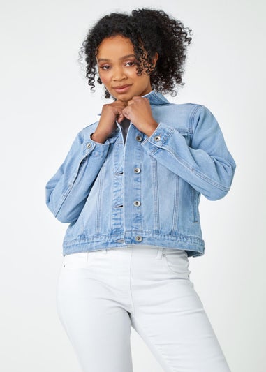 Roman Light Blue Petite Bleached Denim Jacket