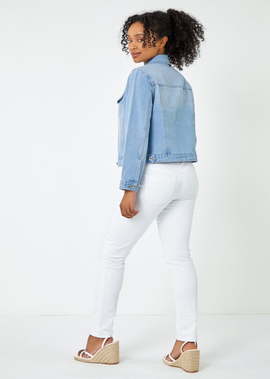 Roman Light Blue Petite Bleached Denim Jacket