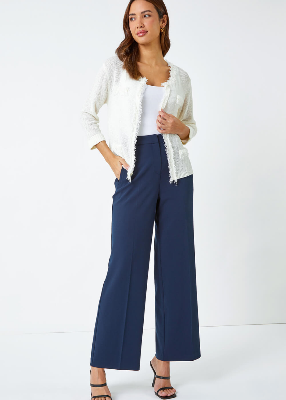 Roman Ivory Short Textured Boucle Cardigan