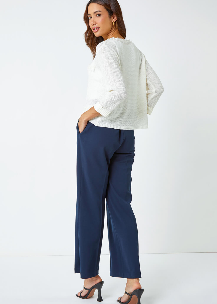 Roman Ivory Short Textured Boucle Cardigan