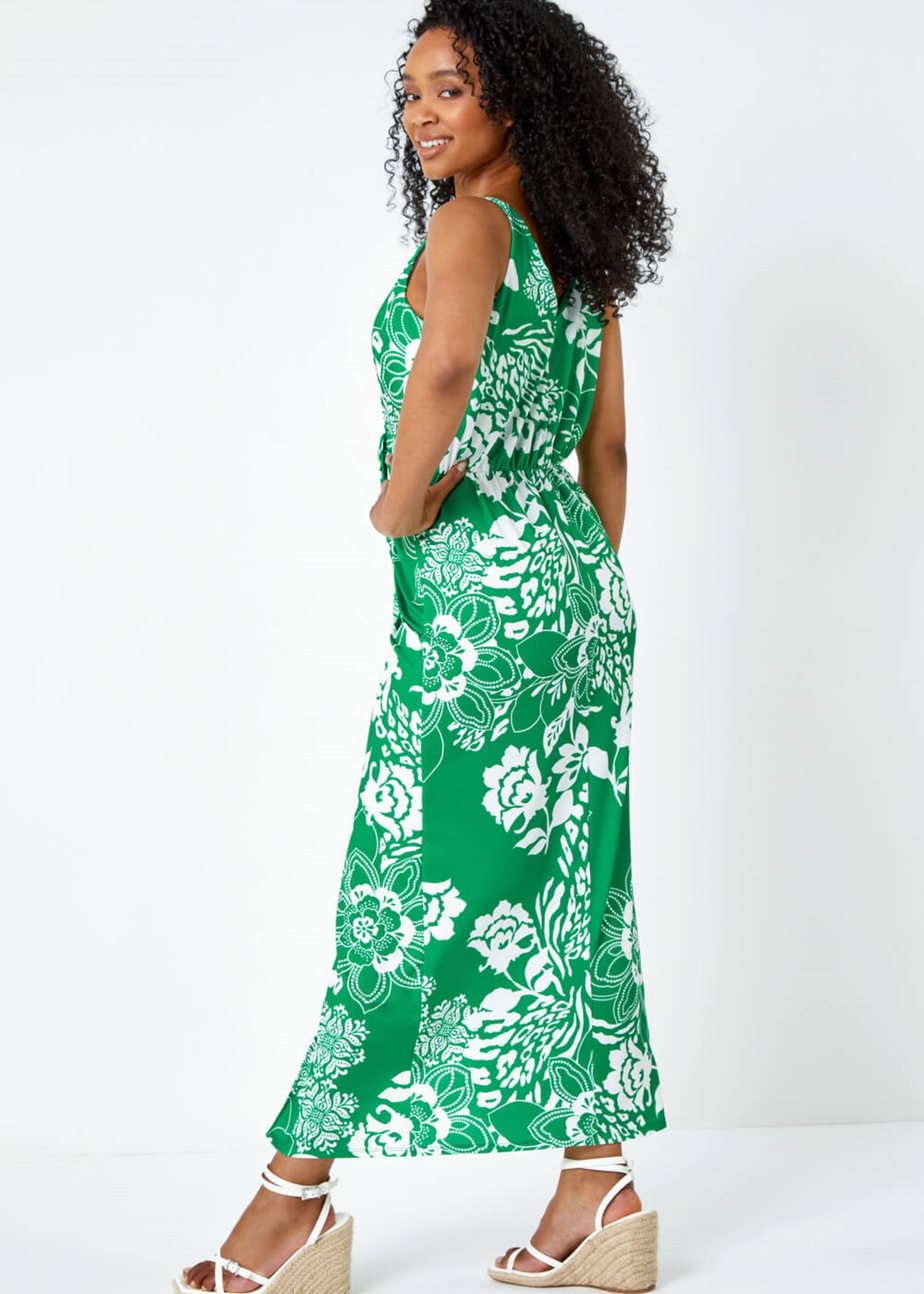 Roman Green Petite Floral Knot Stretch Maxi Dress