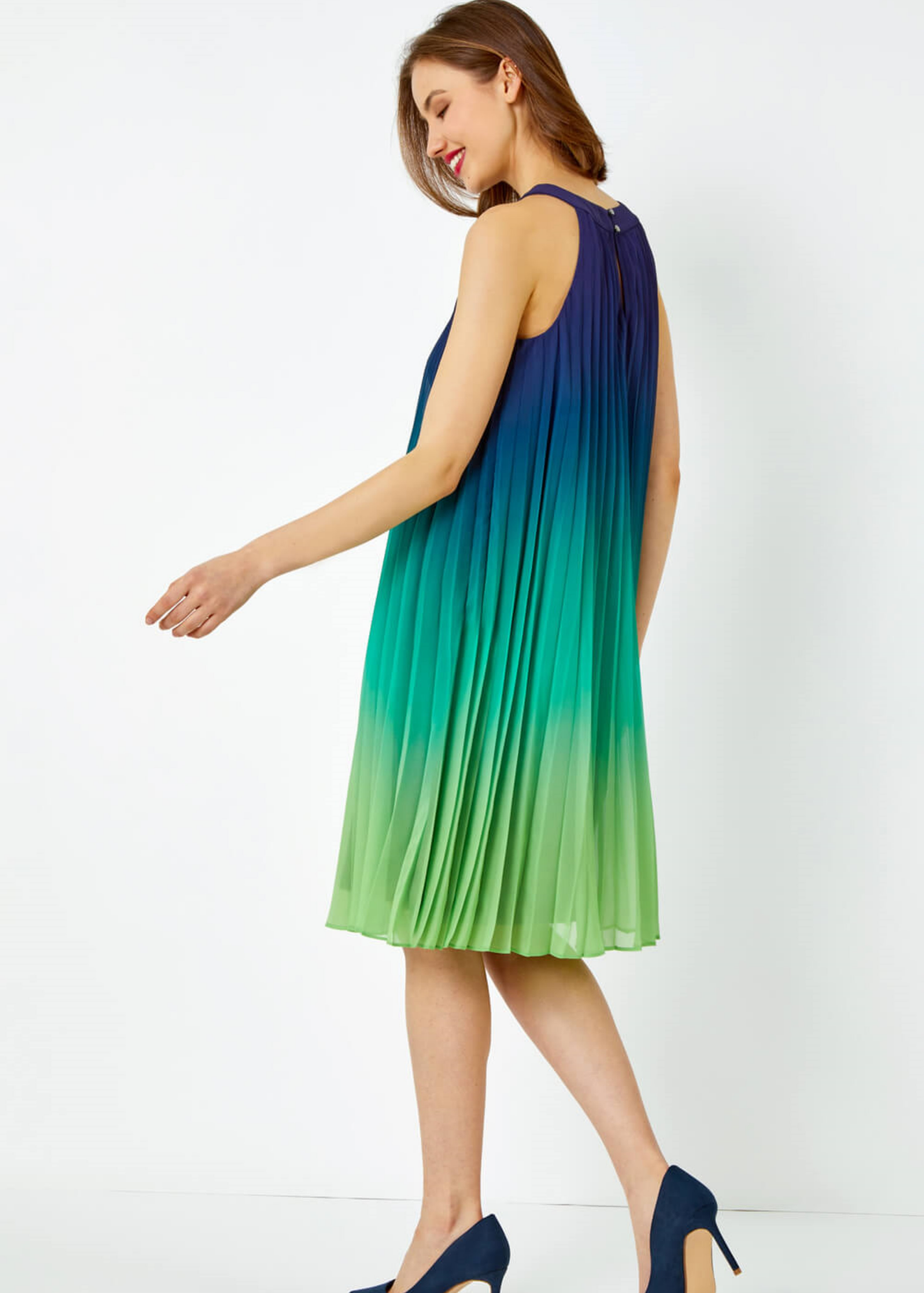 Roman Navy Ombre Halter Neck Pleated Chiffon Swing Dress