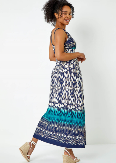 Roman Teal Petite Sleeveless Aztec Maxi Stretch Dress
