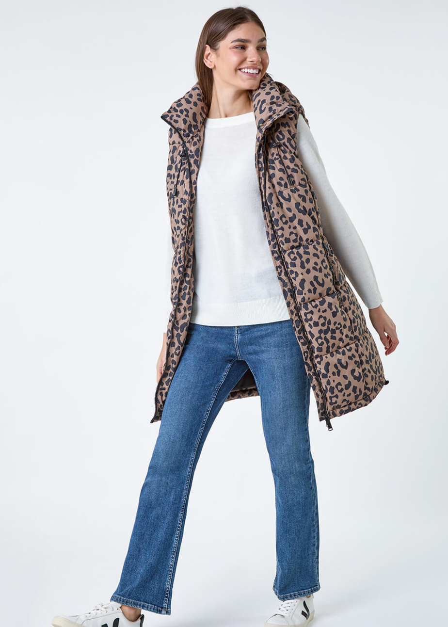 Roman Multi Animal Print Longline Hooded Gilet