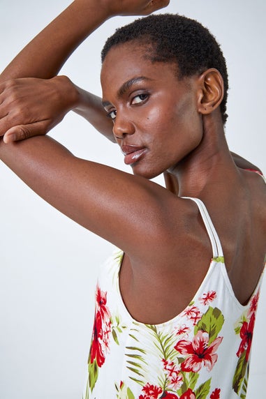 Roman Ivory Tropical Print V-Neck Strap Detail Cami Top