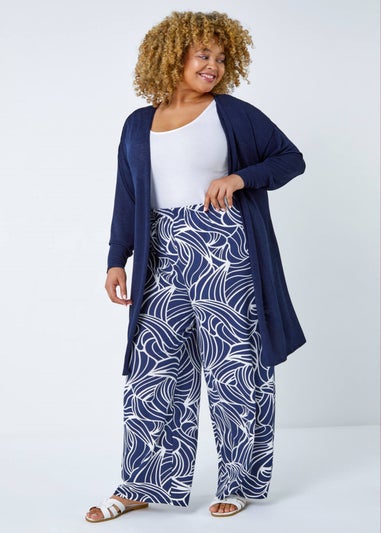 Roman Navy Curve Linear Print Palazzo Trousers