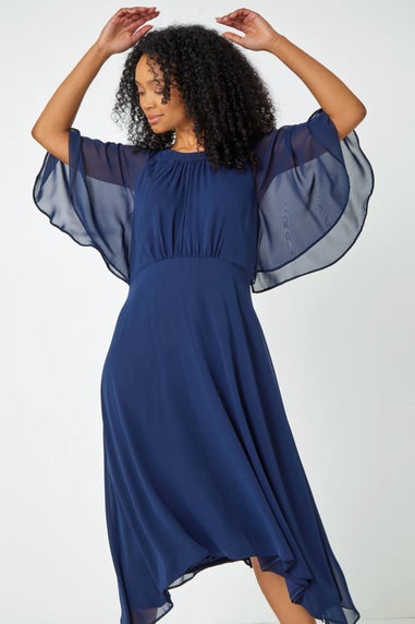 Roman Navy Petite Chiffon Cape Midi Dress