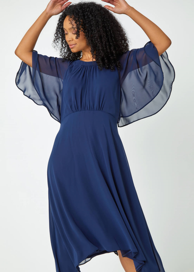 Roman Navy Petite Chiffon Cape Midi Dress