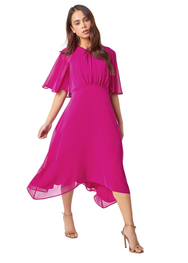 Roman Pink Petite Chiffon Cape Midi Dress