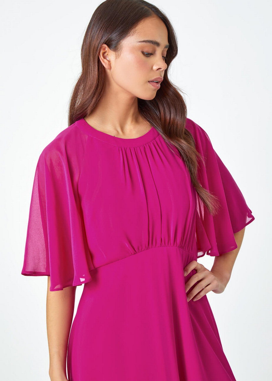 Roman Pink Petite Chiffon Cape Midi Dress