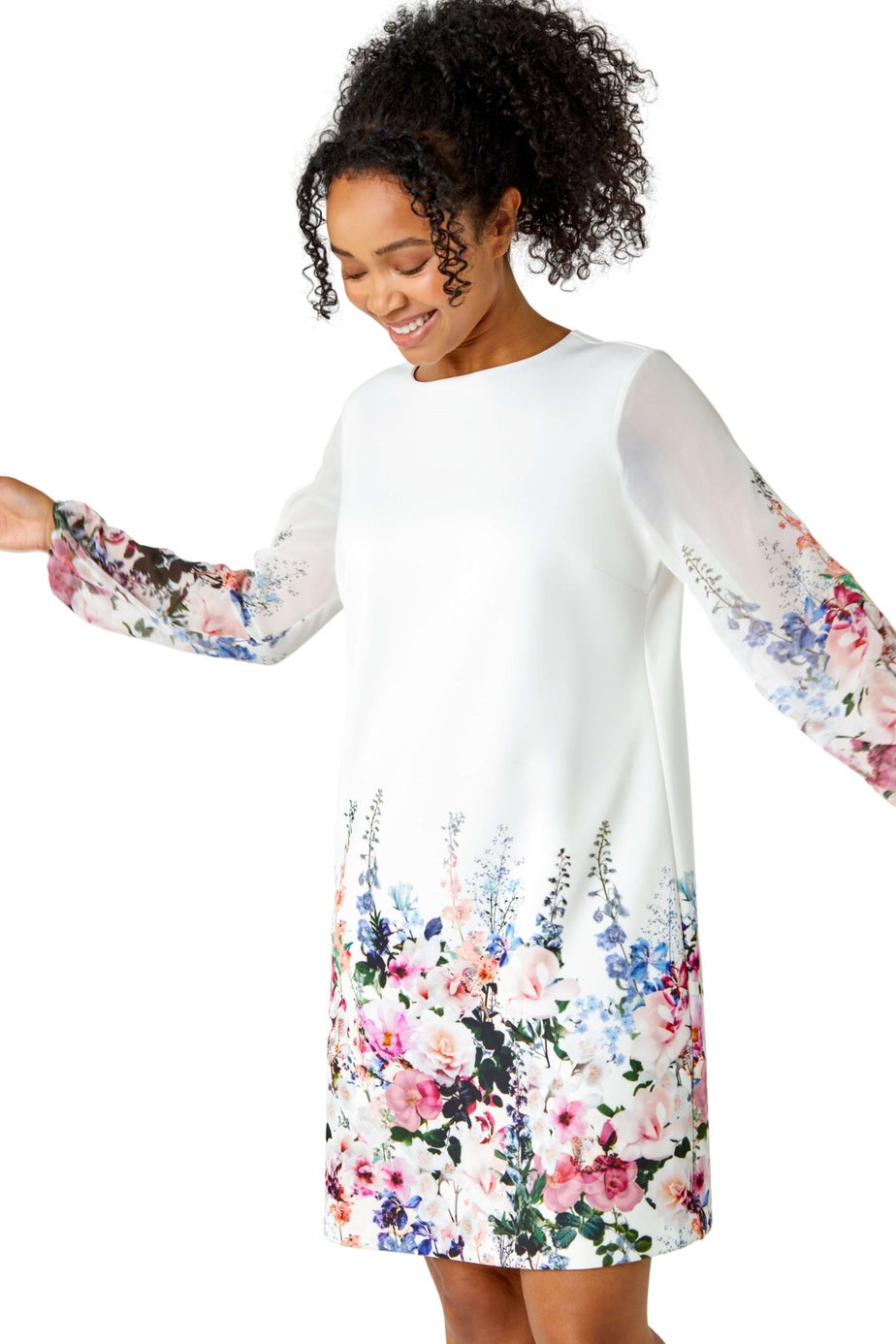 Roman Ivory Petite Premium Stretch Floral Shift Dress