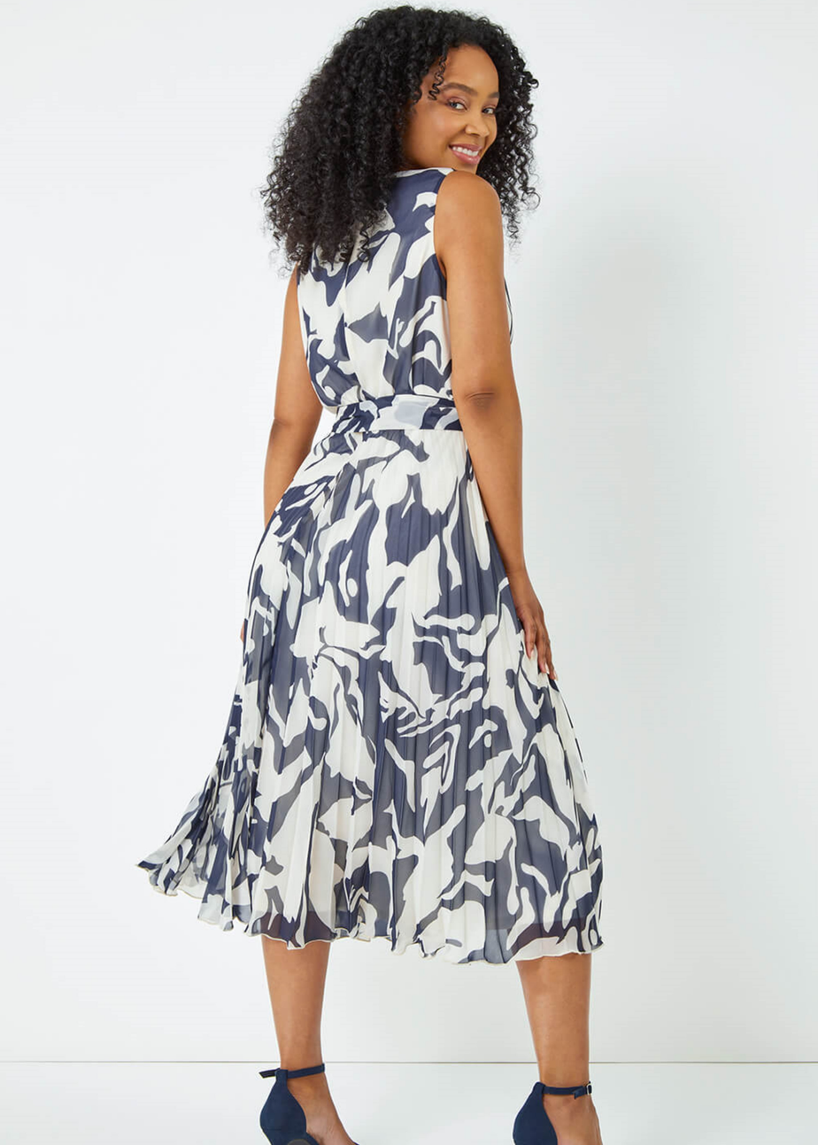 Roman Navy Petite Sleeveless Floral Chiffon Dress