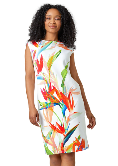 Roman Ivory Petite Premium Stretch Floral Shift Dress